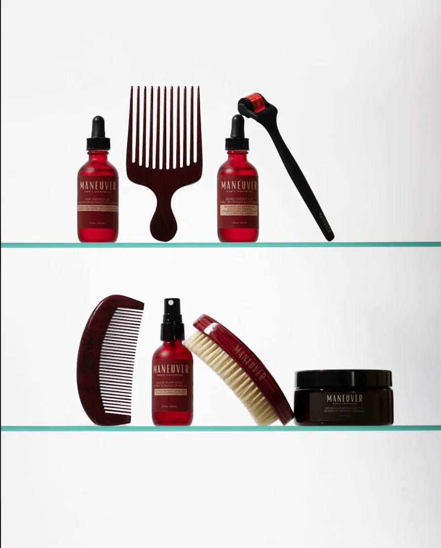 Final Maneuver product system arranged across two shelves