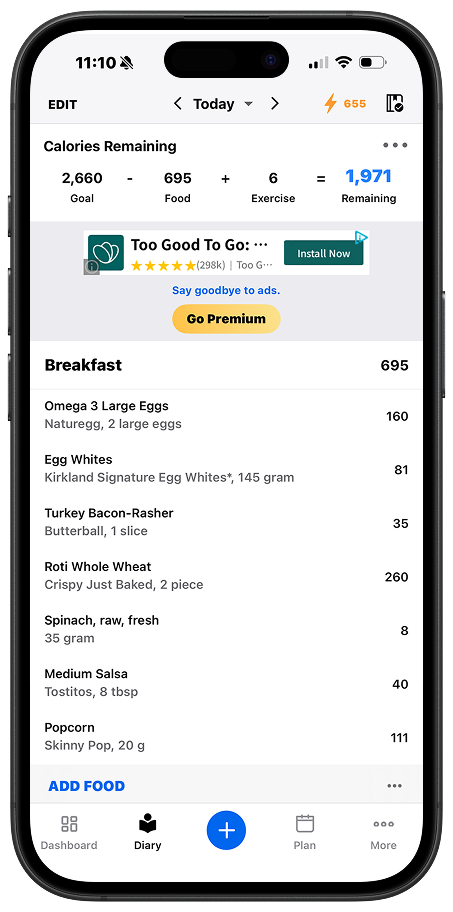 Screenshot of the current MyFitnessPal profile screen used during the app audit